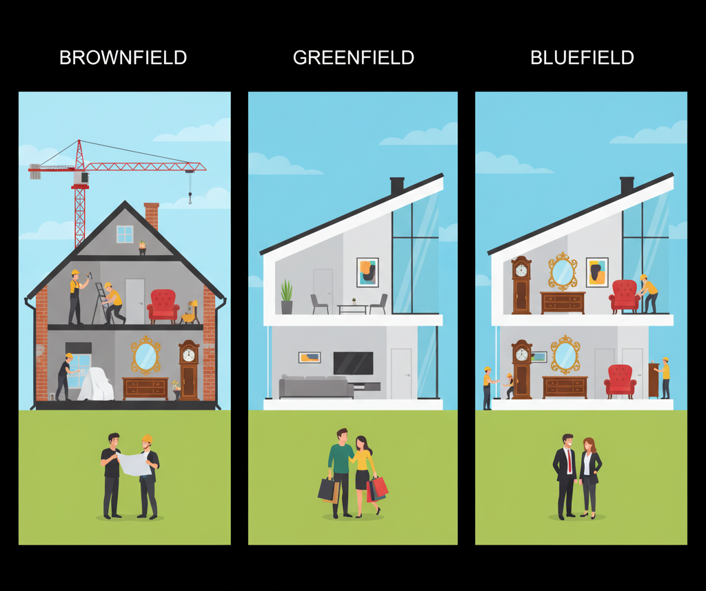 Découvrez les différences entre les approches brownfield, greenfield et bluefield pour votre projet SIRH SAP : avantages, inconvénients, budget, méthodes et conseils pour choisir la meilleure trajectoire de migration selon vos objectifs.